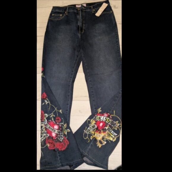 NWT Sassy Thai embroidered beaded Womens Stretch Jeans Size 14 - Picture 1 of 7
